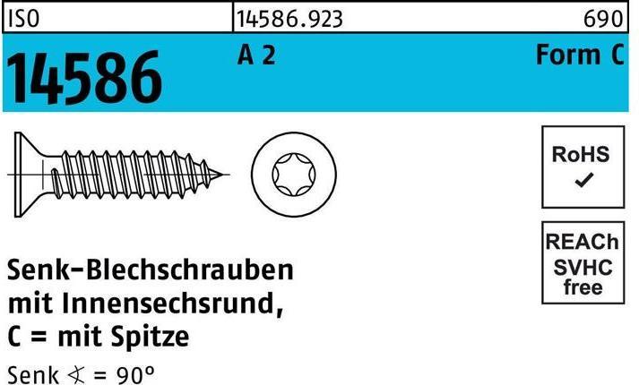 Actual product image Countersunk head tapping screw ISO 14586 w.hexagon socket/tip 4.8 x 45 -C T25 A 2 (250 Screws per piece)