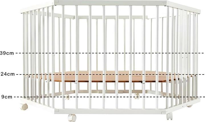 Image du produit Milkii Holz Laufgitter 6-eckig inkl. Stoffeinlage, 3-fach höhenverstellbar (128 cm, 128 cm)