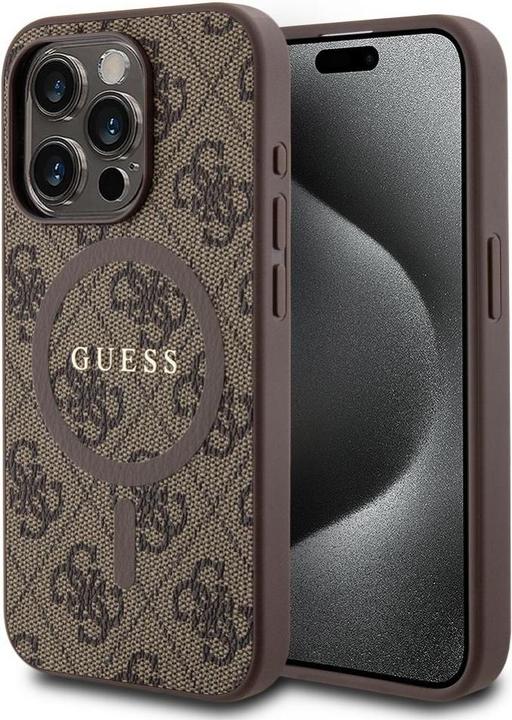 Image du produit Guess GUHMP15LG4GFRW iPhone 15 Pro 6.1" brązowy/brown hardcase 4G Collection Leather Metal Logo MagS (Apple iPhone 15 Pro)