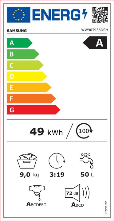 Energy Label Samsung WW90T936DSH (9 kg, Left)