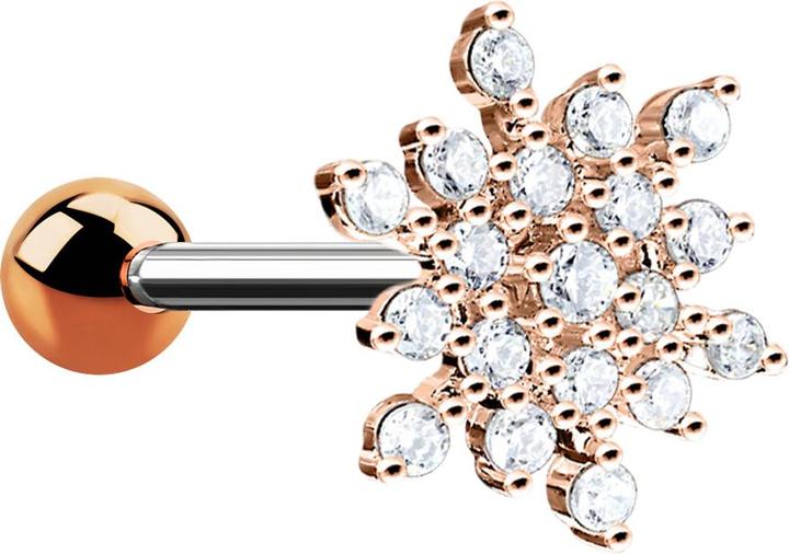 Produktbild Star Piercing Micro Barbell rosegold Schneeflocke mit Kristallen (Chirurgenstahl 316L, Messing)