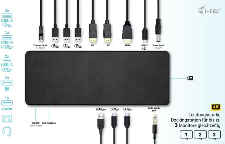 Immagine prodotto i-tec USB-C Triple 4K Display Docking Station (USB-C, 9 Porti)