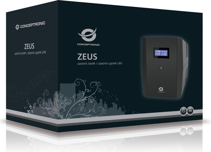 Actual product image Conceptronic ZEUS UPS 2200VA 1320W 3xIEC+2xSchuko HID,USB (2200 VA, 1320 W, Line-interactive UPS)