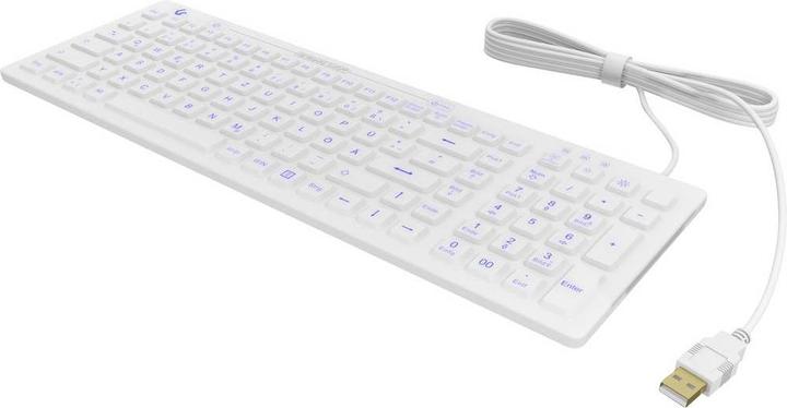 Produktbild KeySonic Industrietastatur, USB, Beleuchtet, Silikon, weiss, Wasser und Staub geschützt IP68, DE (DE, Kabelgebunden)