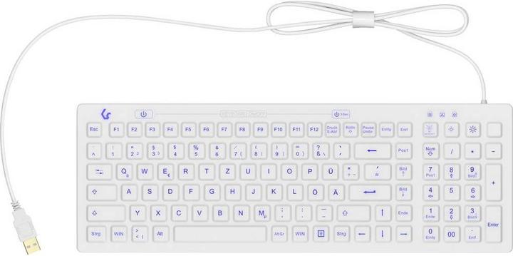 Produktbild KeySonic Industrietastatur, USB, Beleuchtet, Silikon, weiss, Wasser und Staub geschützt IP68, DE (DE, Kabelgebunden)