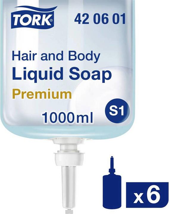 Produktbild Tork Hair & Body Flüssigseife, Shampoo & Duschgel, S1 Spender, Premium Qualität, 1 x 1000 ml (Flüssigseife, 1000 ml)