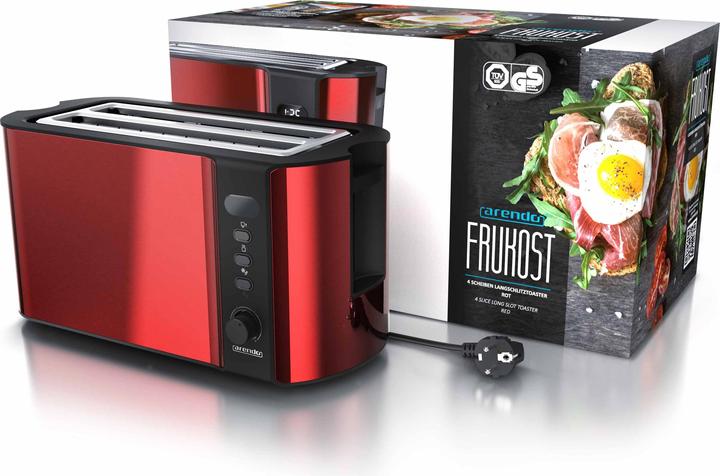 Produktbild Arendo 4 Scheiben Edelstahl Toaster Langschlitz, Brötchenaufsatz, Display mit Restzeitanzeige, Doppelwand