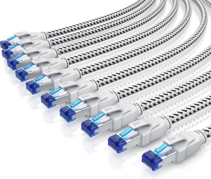 Actual product image Primewire 10x CAT 8 Netzwerkkabel 40 Gbits - Baumwollmantel - LAN Kabel Patchkabel RJ45 - S/FTP PIMF Schirmung (S/FTP, PiMF, CAT8.1, 1 m)