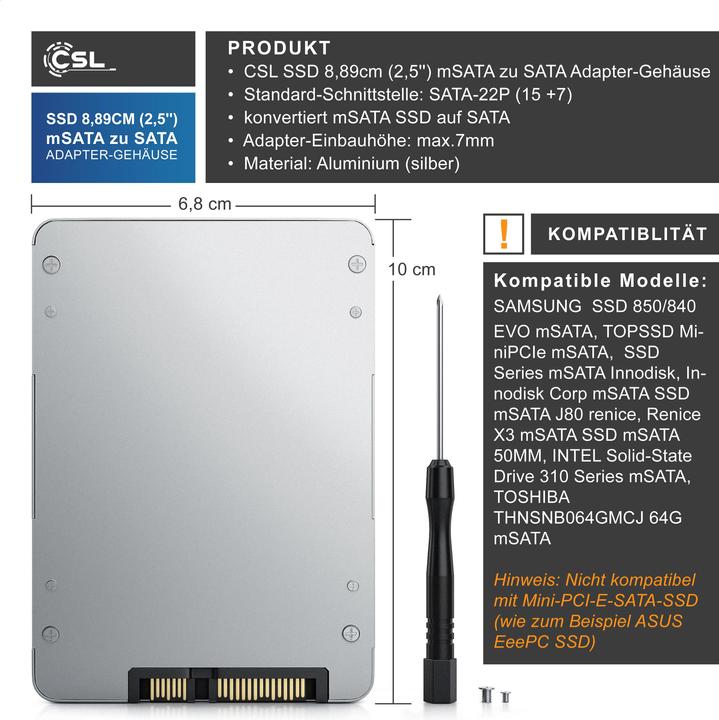 Actual product image CSL Hard drive enclosure, SSD 8.89cm (2.5) mSATA to SATA adapter, max. 7mm installation height, hard