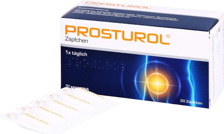 Actual product image Apogepha PROSTUROL Suppositories for prostatitis and benign prostate enlargement, 30 pcs. Suppositories (Intimate washing lotion)