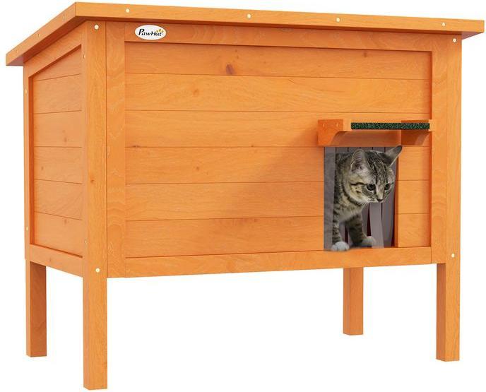 Actual product image Swisshandel24 Wooden cat house, outdoor cat cave, insulated cat hut with door curtain, small animal house in the (Cat)