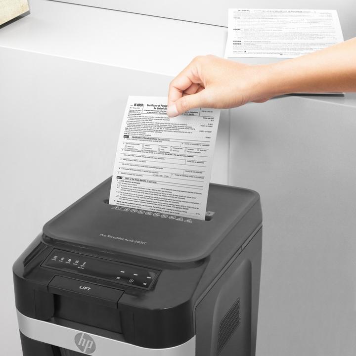 Image du produit HP Pro Shredder Auto 200CC Destructeur coupe croisée P-4, 4 x 20 mm, jusqu'à 200 feuilles, noir (Coupe de particules)