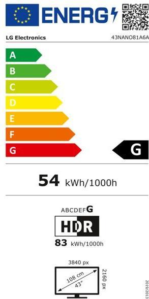 Label énergétique LG 43NANO81A6A sw NanoCell LED-TV UHD,Multituner,Smart,PVR,a7,HDR (43", LED, 4K)