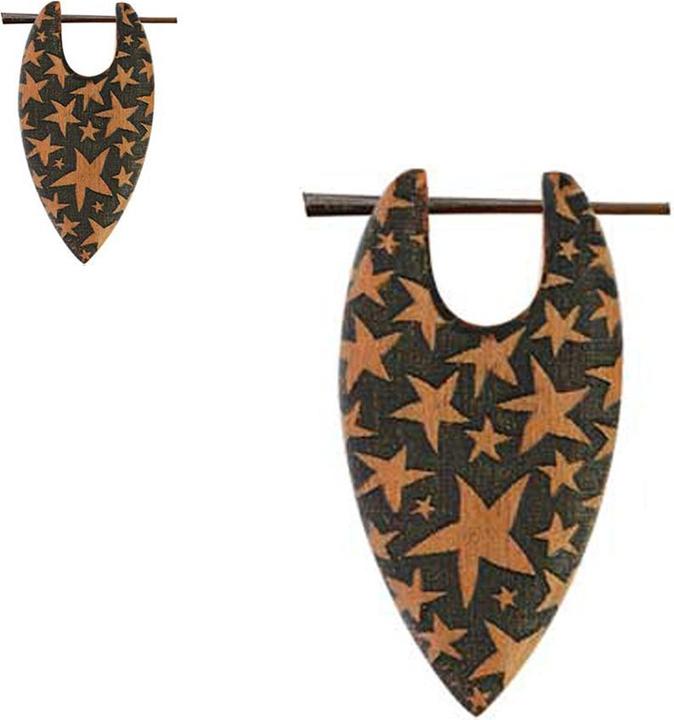 Image du produit Star Piercing Boucles d'oreilles Surf Etoiles gravées en bois de saba (Acier chirurgical 316Laiton sans soudure, OrganiqueSans laiton)