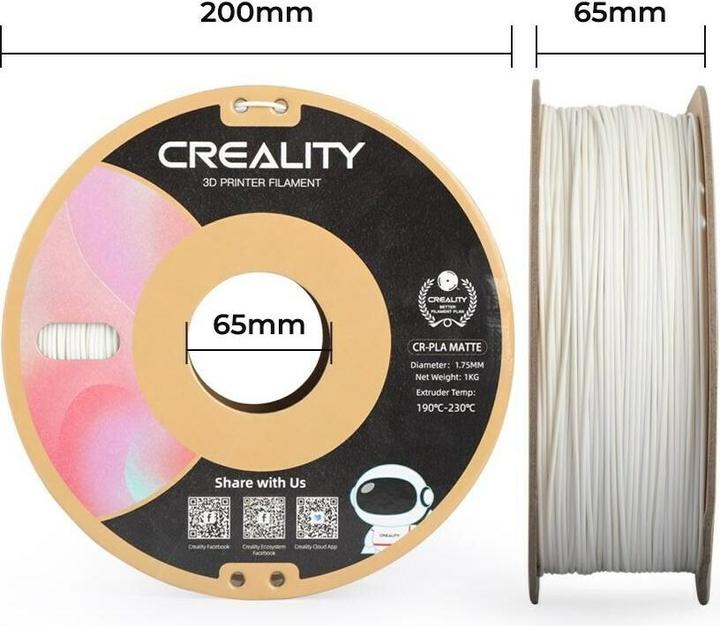 Produktbild Creality CR-PLA Matte 3D printer filament, 1.75 mm, gypsum white (PLA, 1.75 mm, 1000 g, Weiss)