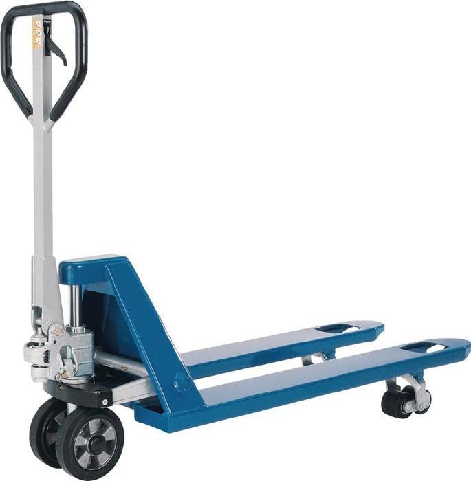 Actual product image Pfaff Pallet truck Fork-l. 1150 mm Trgf. 2500 kg Steel sky blue, RAL 5015 Solid rubber/PUR (2500 kg)