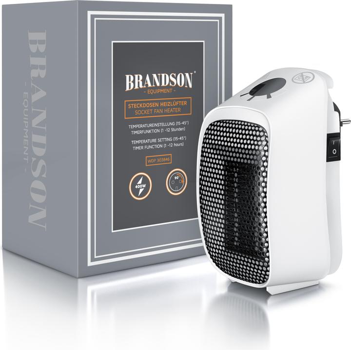 Actual product image Brandson Steckdosen Mini Heizlüfter 400W, Keramikheizlüfter, Badezimmer Mini Heizgerät mit Temperaturregelung (400 W)