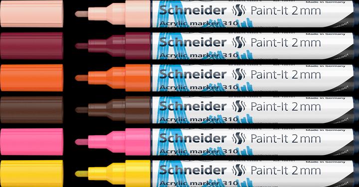 Actual product image Schneider Paint-It acrylic pencils (set of 3 with 2 mm bullet tip, highly opaque acrylic paints for wood (Pink, Yellow, Brown, Apricot, Burgundy, Orange, 2 mm, 6 x)