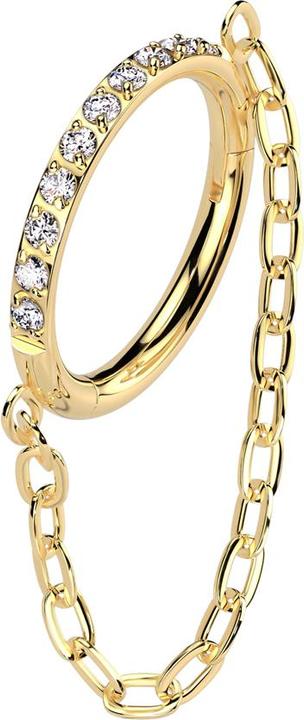 Produktbild Star Piercing Micro Segmentring klappbar vergoldet seitlich Kristalle silber Anhänger Kette (ohne Messing, Titan G23)