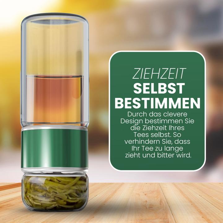 Actual product image Gewürzladen Näfels Rotatable tea bottle made of heat-resistant glass with tea filter - to go (0.24 l)