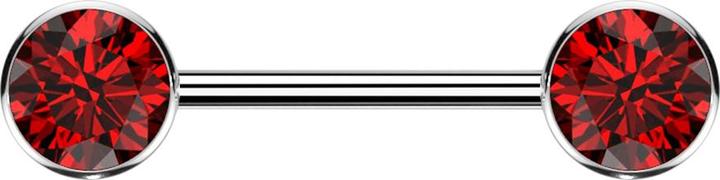 Star Piercing Threadless Barbell silber Scheibe front mit Kristall rot (ohne Messing, Titan G23)