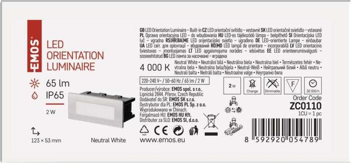 Immagine prodotto Emos Luce LED per scale - luce da incasso 123×53 1.5W neutro IP65 (65 lm)