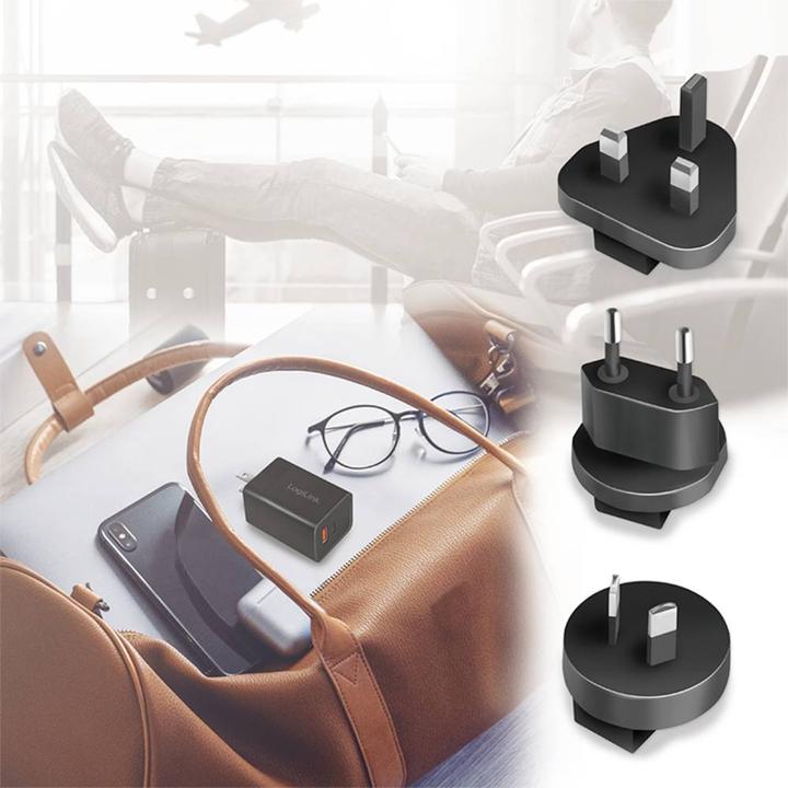 Produktbild LogiLink USB-Steckdosenreiseadapter, 1x USB-A, 1x USB-C, GaN-Technologie, 30 W (30 W)
