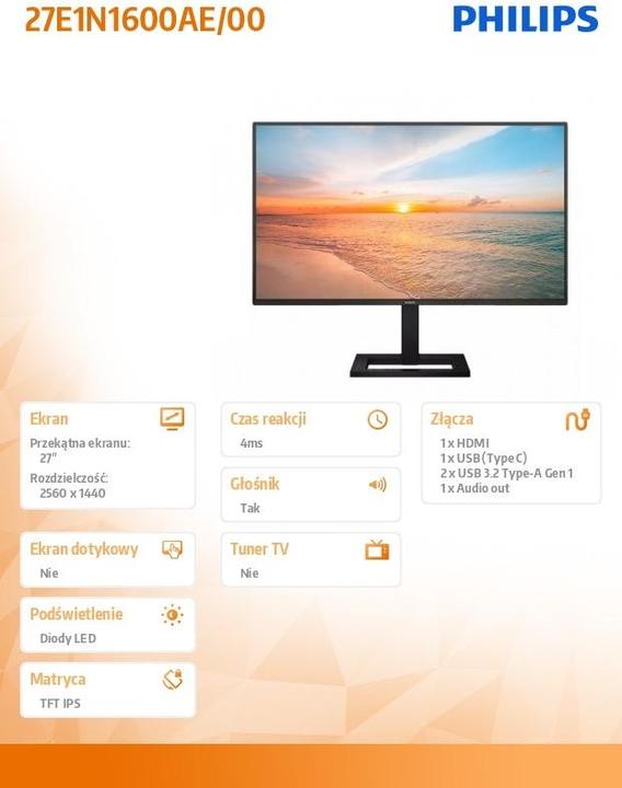 Actual product image Philips 27E1N1600AE (2560 x 1440 pixels, 27")