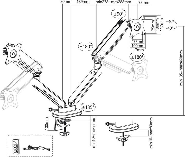 Actual product image NanoRS 2-Fold Gaming Monitor Mount 17-32 with Adjustable RGB LED Lighting Table Mount Height Adjustable (Table, 32.01")