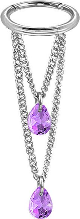 Star Piercing Micro Segmentring klappbar silber Anhänger waagerecht zwei Ketten zwei Ovale Kristalle violett (ohne Messing, Chirurgenstahl 316L)