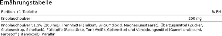 Nährwerte und Zutaten Phytopharma Knoblauch (1 Stück, Tabletten, 130 g)