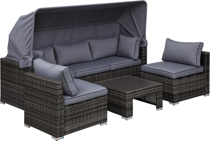 Produktbild Outsunny Polyrattan Lounge-Set mit Sonnendach, Kissen und Beistelltisch