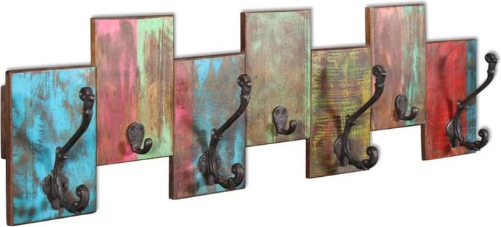 Actual product image VidaXL Wardrobe rail with 7 hooks solid old wood, colour