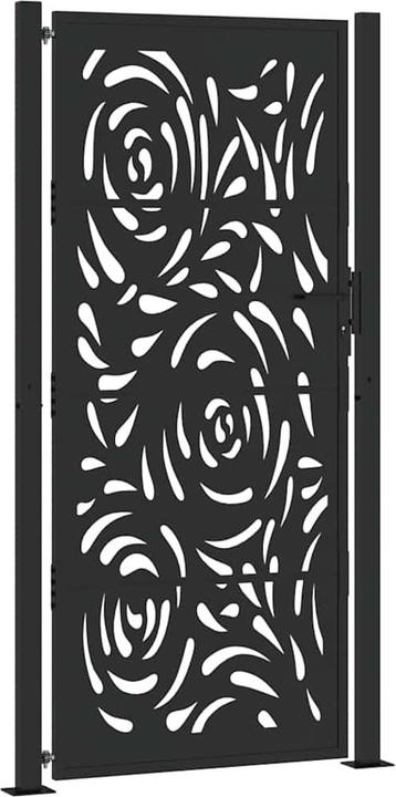 Actual product image VidaXL Garden gate black 105x205 cm steel flame design fence gate outdoor gate