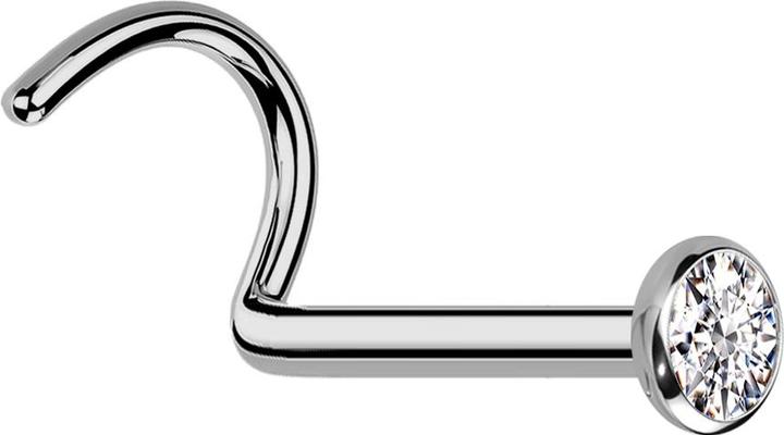 Hollywood Body Jewelry Nasenstecker gebogen silber mit flacher Halbkugel Kristall silber (Titan G23)