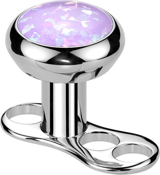 Star Piercing Dermal Anchor Innengewinde silber mit Opal violett (Titan G23, ohne Messing)