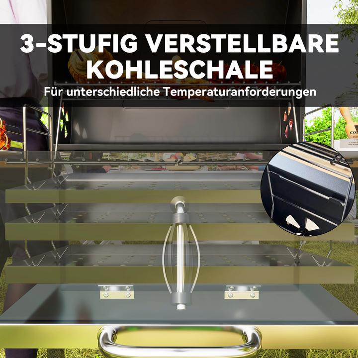 Produktbild Outsunny Holzkohlegrill Edelstahl, Kiefernholz Schwarz (36 cm)