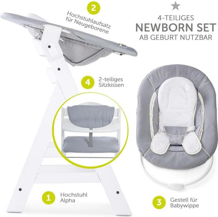 Produktbild Hauck Hochstühle Alpha Plus White Newborn Set - 4-tlg. Hochstuhl + (Hochstuhl)