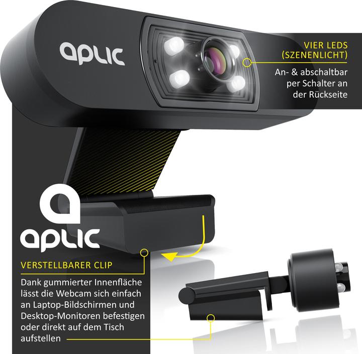 Immagine prodotto Aplic Webcam Full HD con microfono, 1920x1080P @ 25 Hz, 4 luci ausiliarie / luce di scena, obiettivo 5P