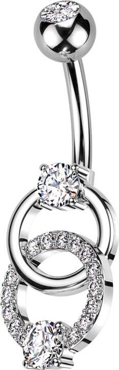 Produktbild Star Piercing Banane silber mit Kugel silber Kristall silber und Doppelring mit Kristallen silber (Chirurgenstahl 316L, Messing)