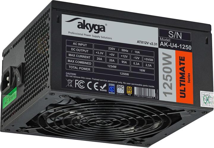 Actual product image Akyga Ultimate ATX Power Supply 1250W AK-U4-1250 80 PLUS Gold bitcoin miner (1250 W)