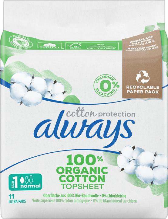 Actual product image Always Ultra Binde Cotton Protection Normal mit Flügeln Magic Paper (11 x, Sanitary pads)