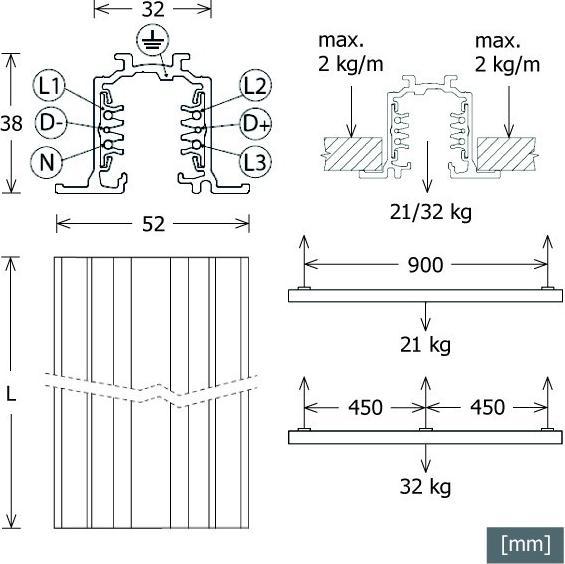 Produktbild LTS Einbau-Stromschiene L 1 m weiss ST-E 10/9000-1-R