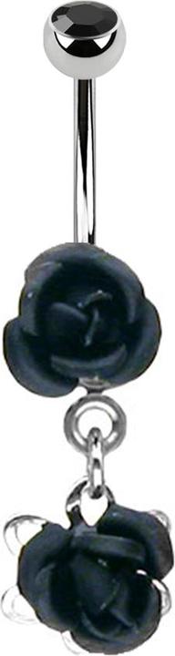 Actual product image Star Piercing Banana silver with pendant flower black (Surgical steel 316L, without brass)