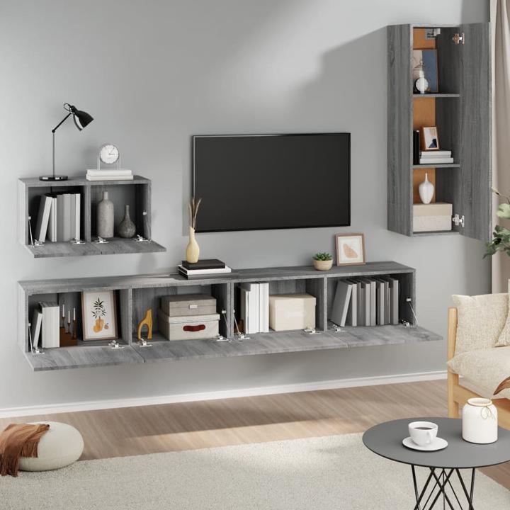 Actual product image VidaXL 4-tlg. TV-Schrank-Set Grau Sonoma Holzwerkstoff,Farbe: Grau (100 x 30 x 30 cm)
