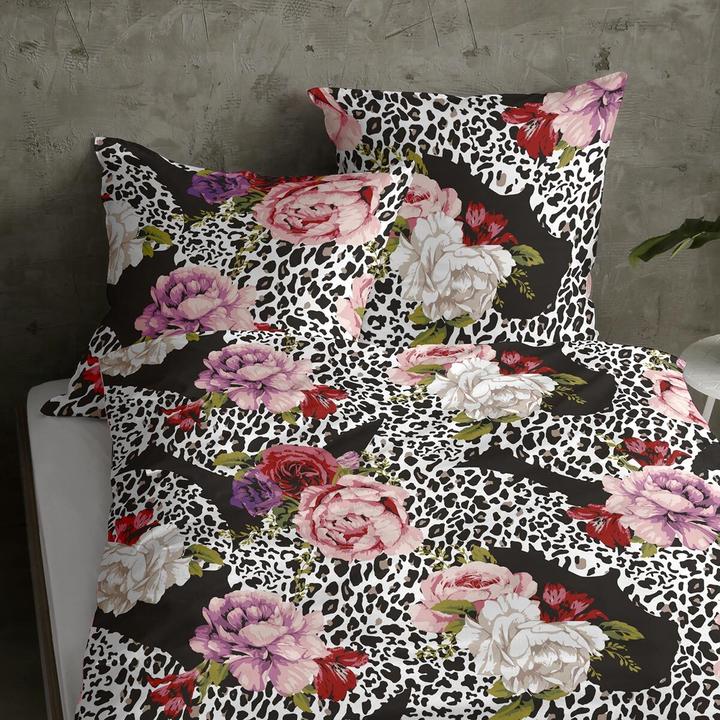 Immagine prodotto Casatex Biancheria da letto in raso Neldy nero-rosa (Set di biancheria da letto, 155x220 cm + 80x80 cm)
