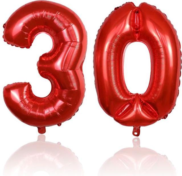 Produktbild Hermex Zahlenballon Zahl 30 Folienballon Luftballon Heliumballon Rot 81cm (1 x)