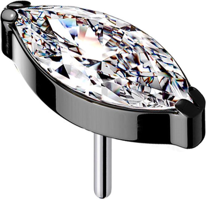 Star Piercing Threadless schwarz mit Oval Kristall silber (ohne Messing, Titan G23)
