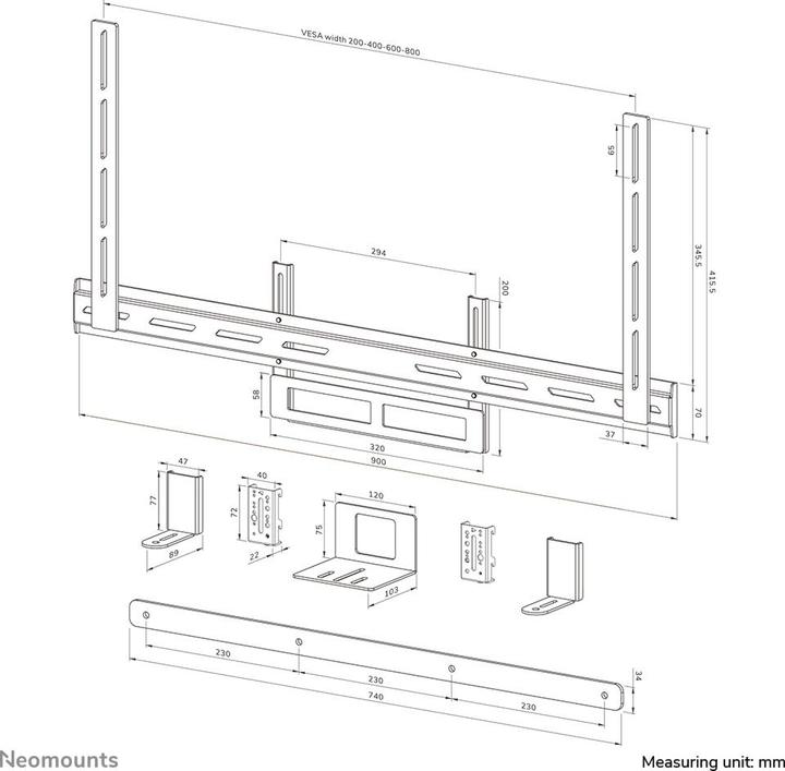 Produktbild Neomounts Videobar-Kit universal -10kg 43-110"/200x200-800x600/schwarz (110", 10 kg)