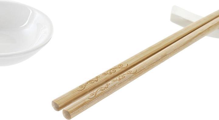 Actual product image DKD Home Decor Sushi set bamboo stoneware white natural oriental 27.3 x 20.3 x 2.5 cm (12 pieces) (12 Piece)